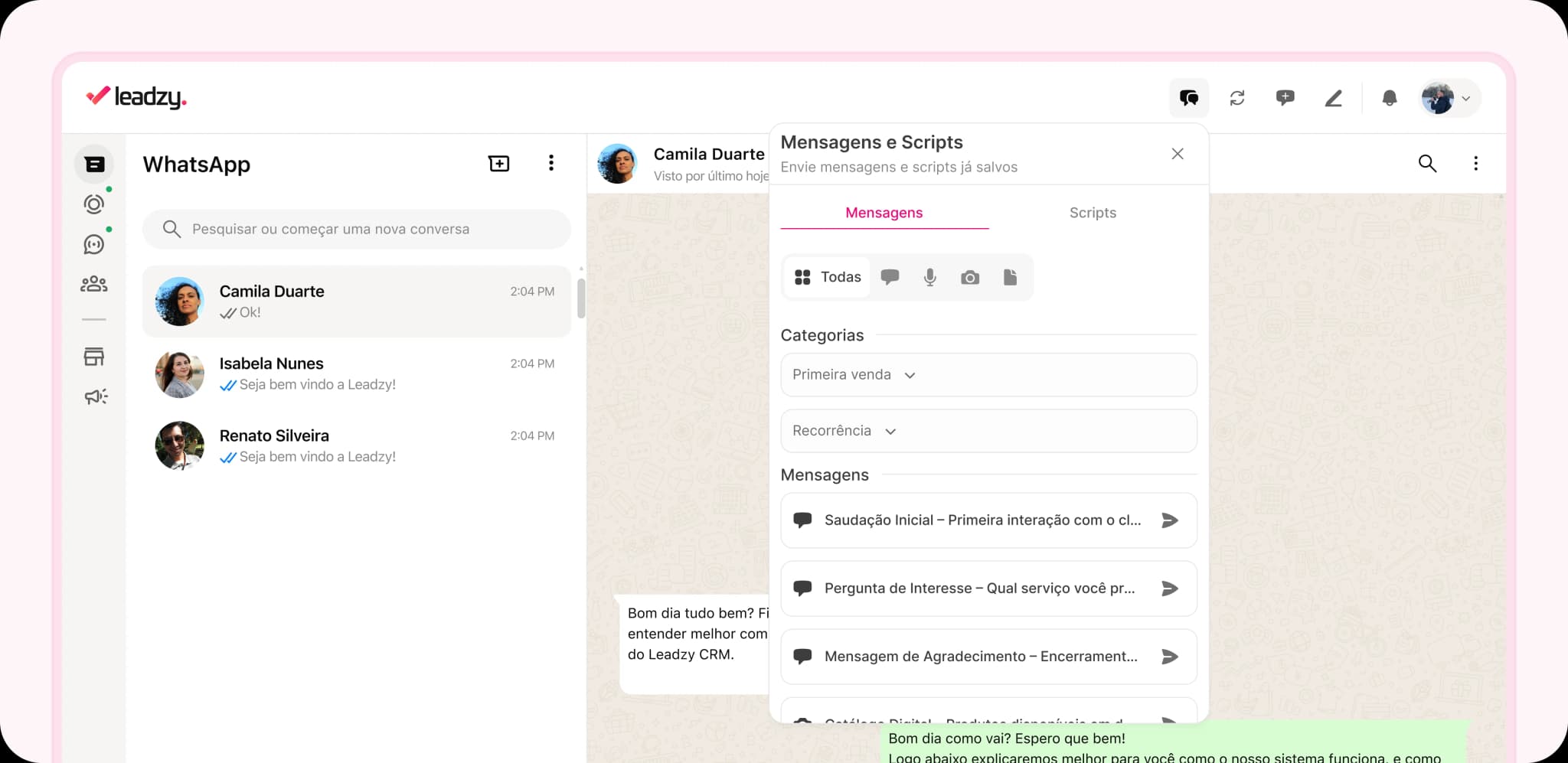 LeadzyChat - Interface do Leadzy no WhatsApp Web